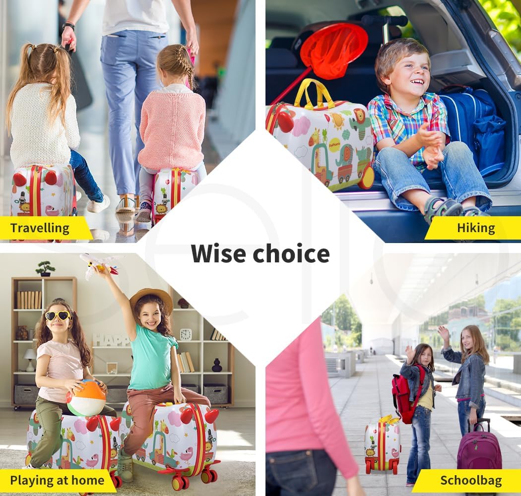 Ride-On Kids Suitcase with 360° Spinner Wheels – Rolling and Riding Travel Luggage for Children and Family Trips