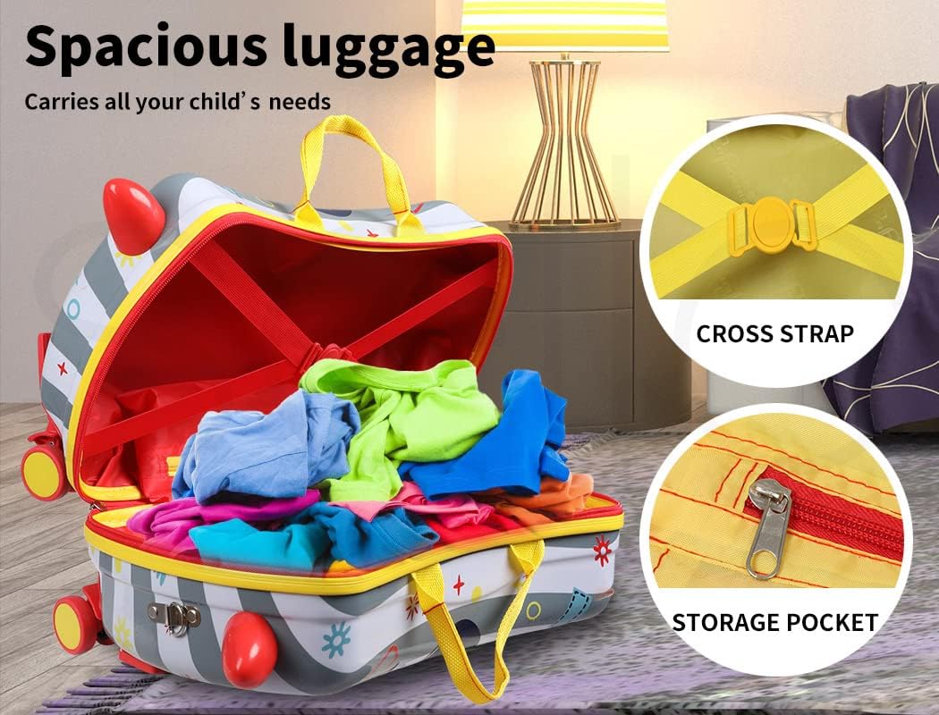 Ride-On Kids Suitcase with 360° Spinner Wheels – Rolling and Riding Travel Luggage for Children and Family Trips