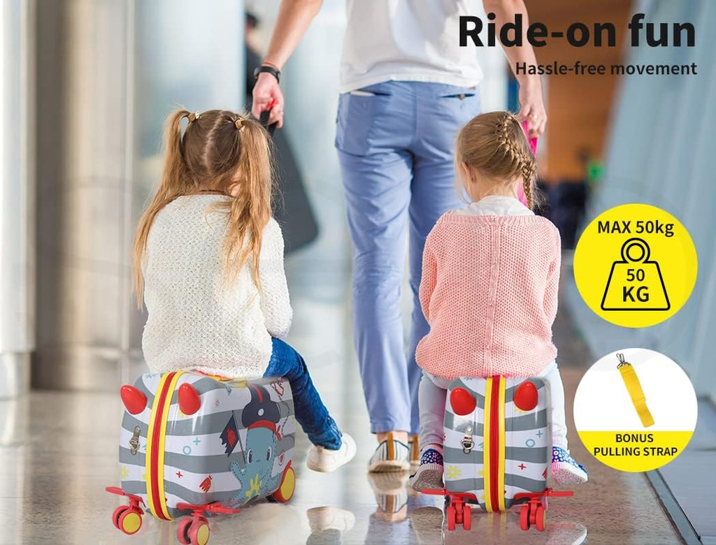 Ride-On Kids Suitcase with 360° Spinner Wheels – Rolling and Riding Travel Luggage for Children and Family Trips