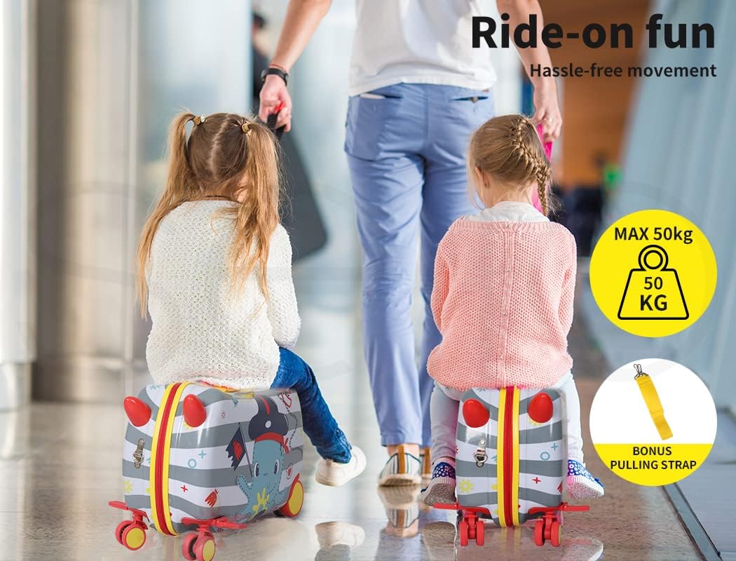 Ride-On Kids Suitcase with 360° Spinner Wheels – Rolling and Riding Travel Luggage for Children and Family Trips