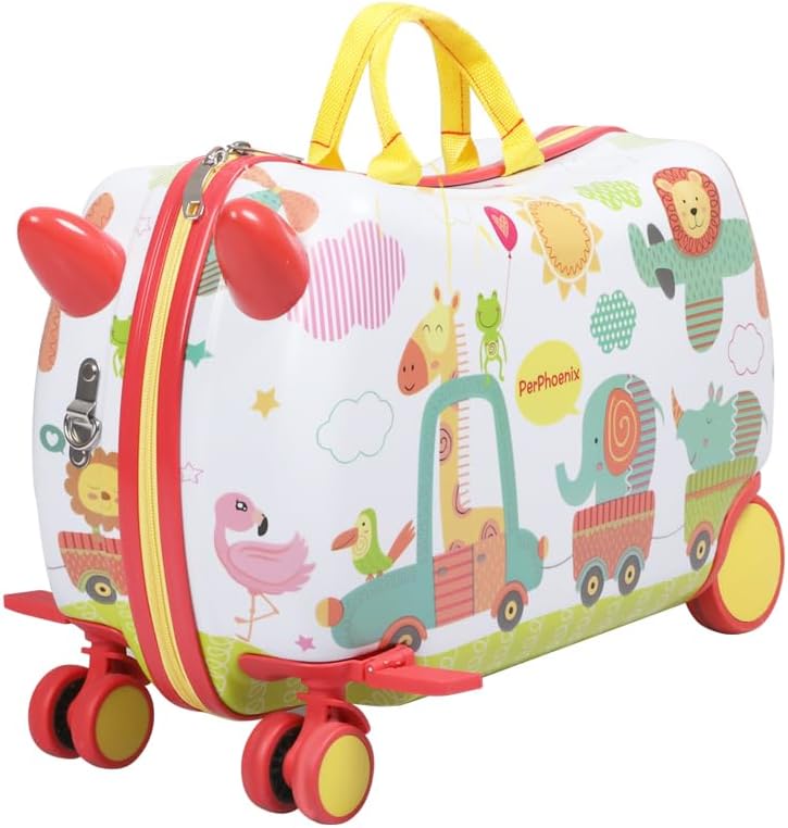 Ride-On Kids Suitcase with 360° Spinner Wheels – Rolling and Riding Travel Luggage for Children and Family Trips