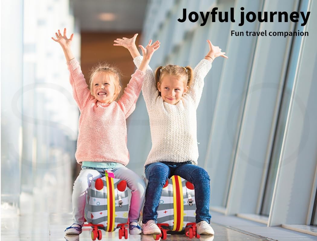 Ride-On Kids Suitcase with 360° Spinner Wheels – Rolling and Riding Travel Luggage for Children and Family Trips