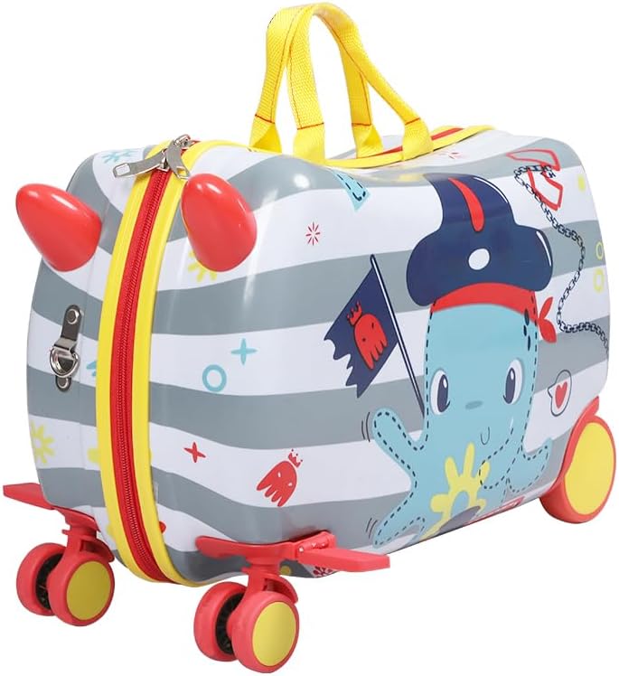 Ride-On Kids Suitcase with 360° Spinner Wheels – Rolling and Riding Travel Luggage for Children and Family Trips