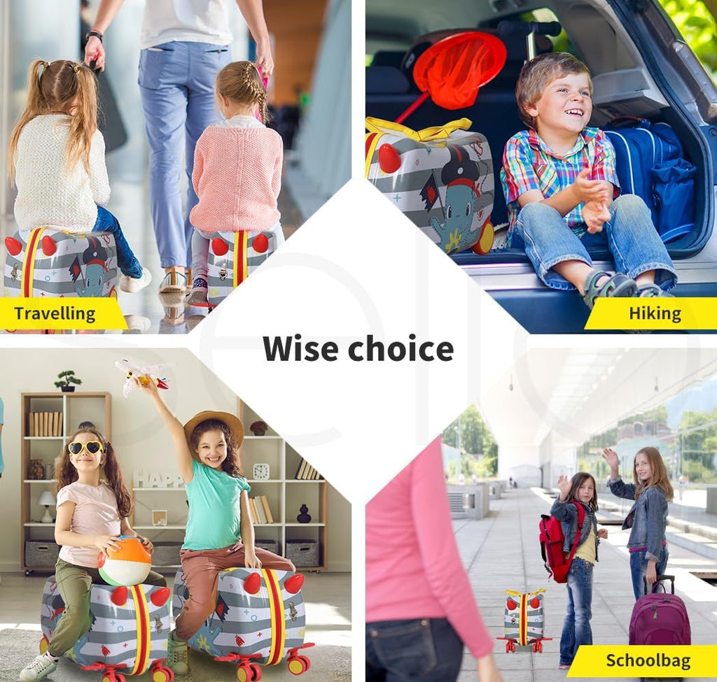 Ride-On Kids Suitcase with 360° Spinner Wheels – Rolling and Riding Travel Luggage for Children and Family Trips