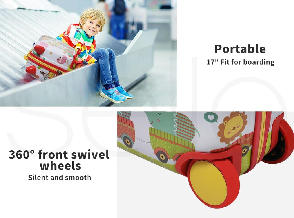 Ride-On Kids Suitcase with 360° Spinner Wheels – Rolling and Riding Travel Luggage for Children and Family Trips