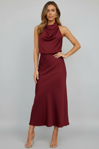 Elodie Satin Halter Midi Dress