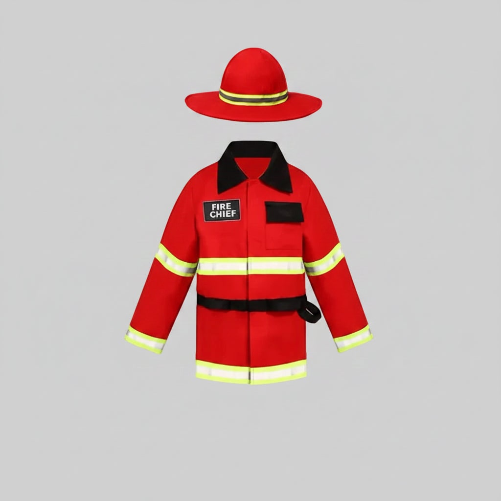 Boys' Halloween Firefighter Costume and Outfit with Jacket Hat and Fire Truck Dress Up - Image 1