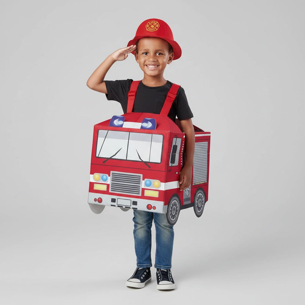 Boys' Halloween Firefighter Costume and Outfit with Jacket Hat and Fire Truck Dress Up - Image 3