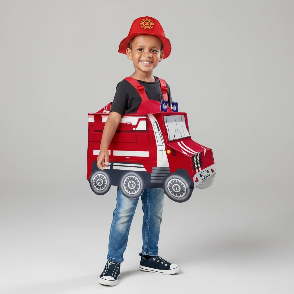 Boys' Halloween Firefighter Costume and Outfit with Jacket Hat and Fire Truck Dress Up - Image 4