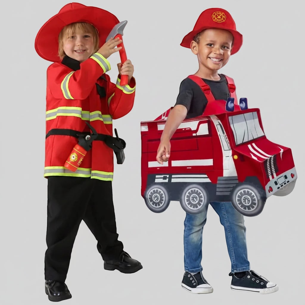 Boys' Halloween Firefighter Costume and Outfit with Jacket Hat and Fire Truck Dress Up - Image 5