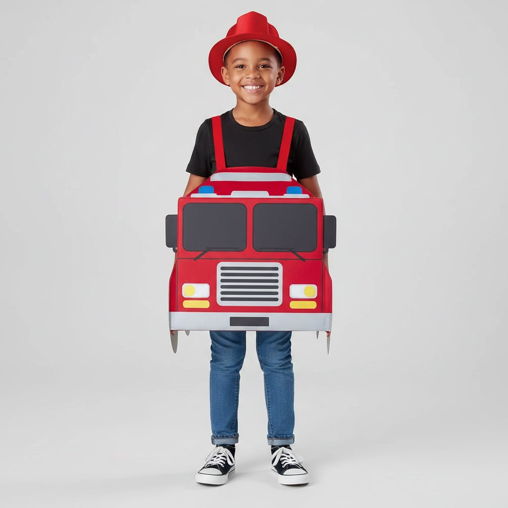 Boys' Halloween Firefighter Costume and Outfit with Jacket Hat and Fire Truck Dress Up - Image 6
