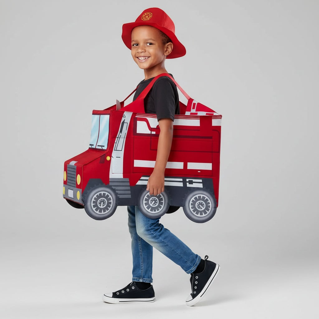 Boys' Halloween Firefighter Costume and Outfit with Jacket Hat and Fire Truck Dress Up - Image 7
