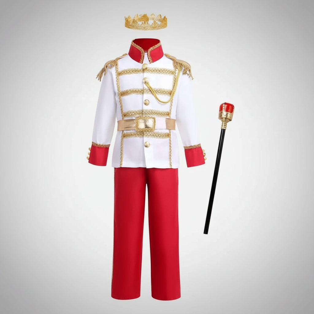 Boys' Halloween Prince Costume with Crown and Scepter for Royal Dress Up Party - Image 1