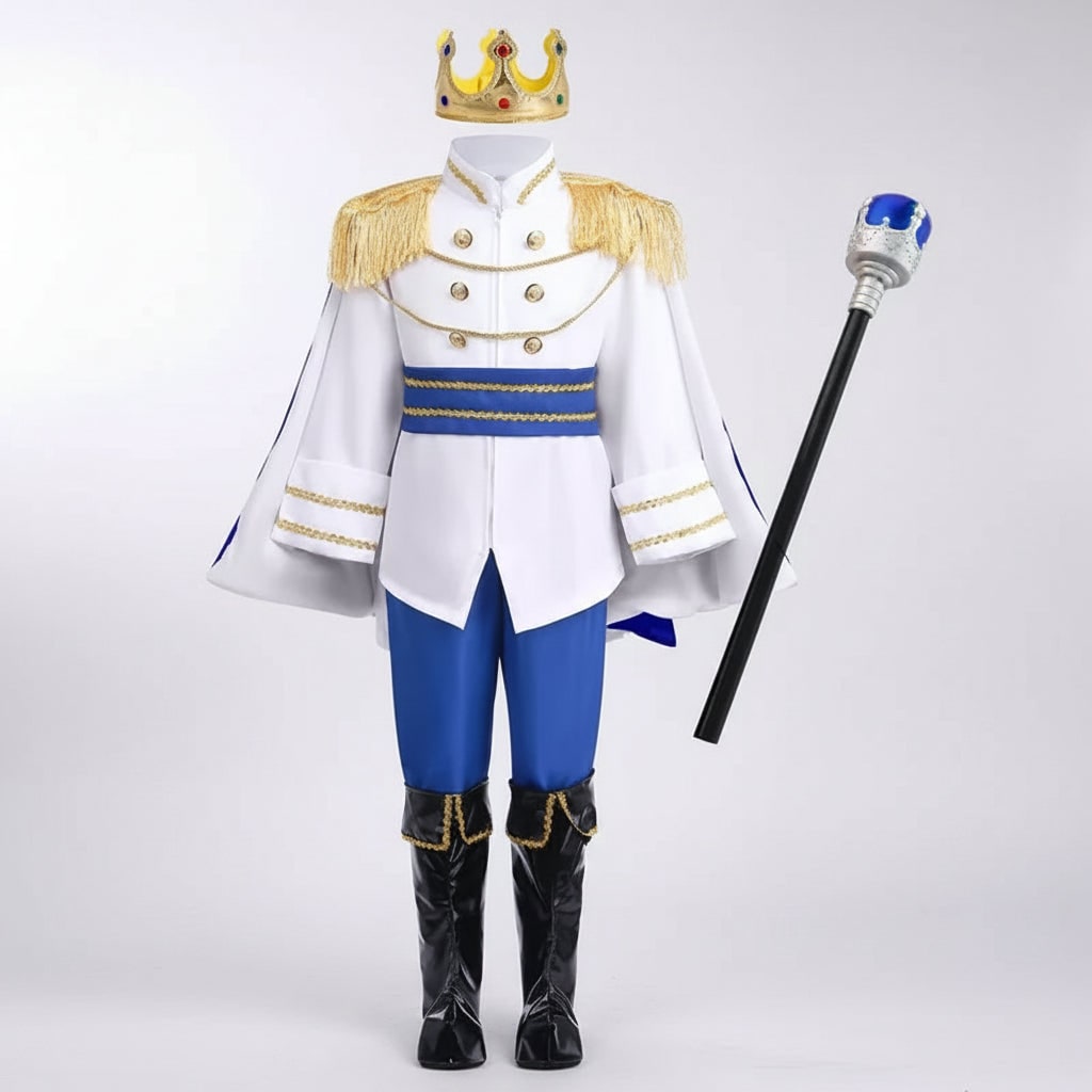 Boys' Halloween Prince Costume with Crown and Scepter for Royal Dress Up Party - Image 3