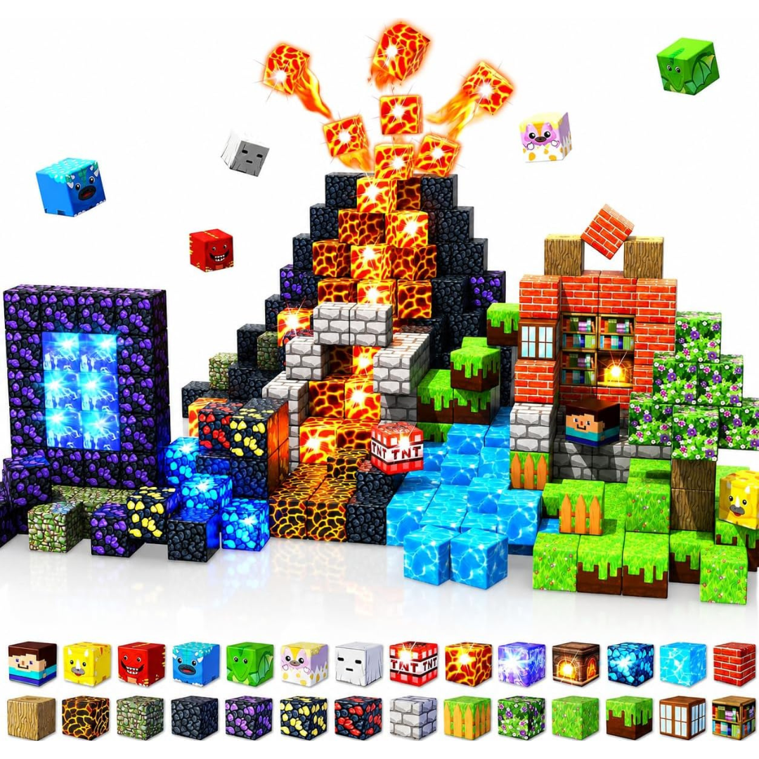 Boys' Magnetic Building Blocks with Light-Up Cubes and Childrens Toys - Image 1