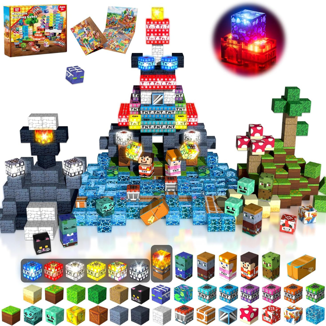 Boys' Magnetic Building Blocks with Light-Up Cubes and Childrens Toys - Image 2