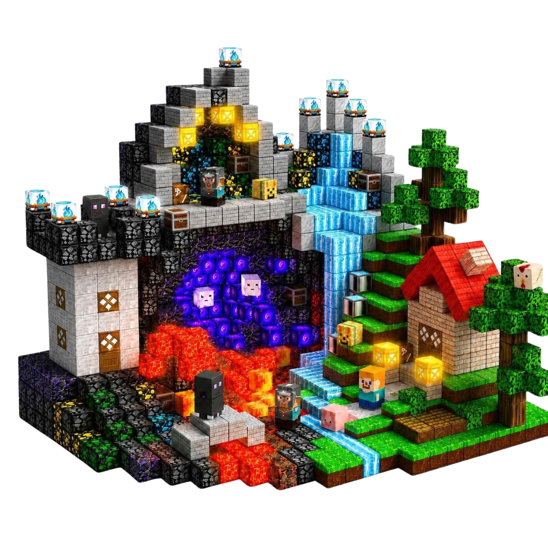 Boys' Magnetic Building Blocks with Light-Up Cubes and Childrens Toys - Image 3