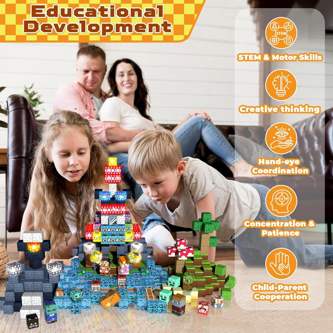 Boys' Magnetic Building Blocks with Light-Up Cubes and Childrens Toys - Image 4