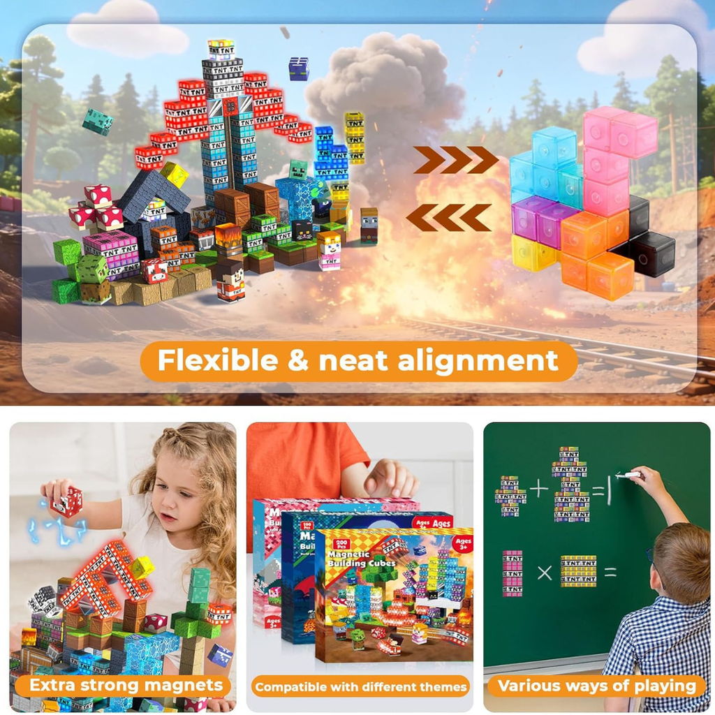 Boys' Magnetic Building Blocks with Light-Up Cubes and Childrens Toys - Image 6