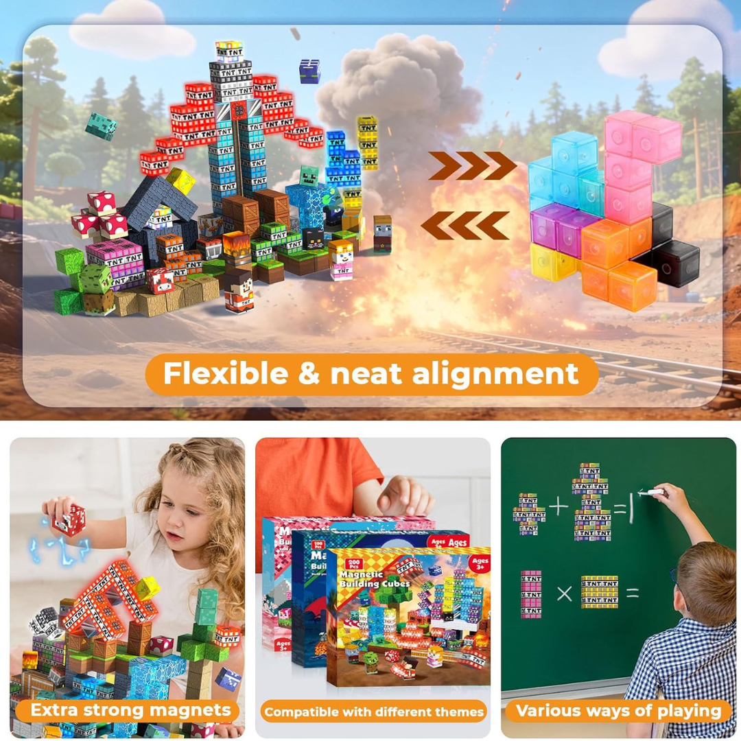 Boys' Magnetic Building Blocks with Light-Up Cubes and Childrens Toys - Image 6