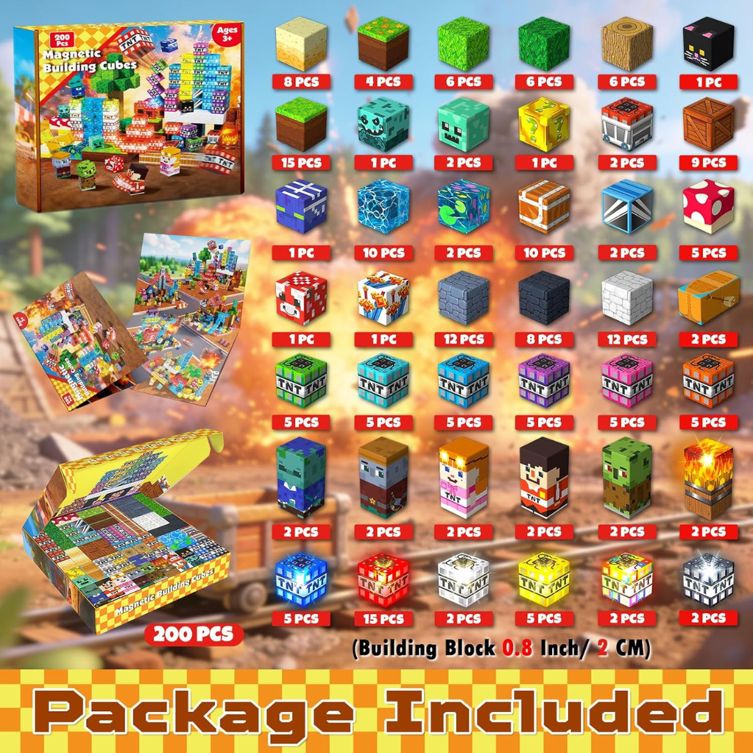 Boys' Magnetic Building Blocks with Light-Up Cubes and Childrens Toys - Image 9