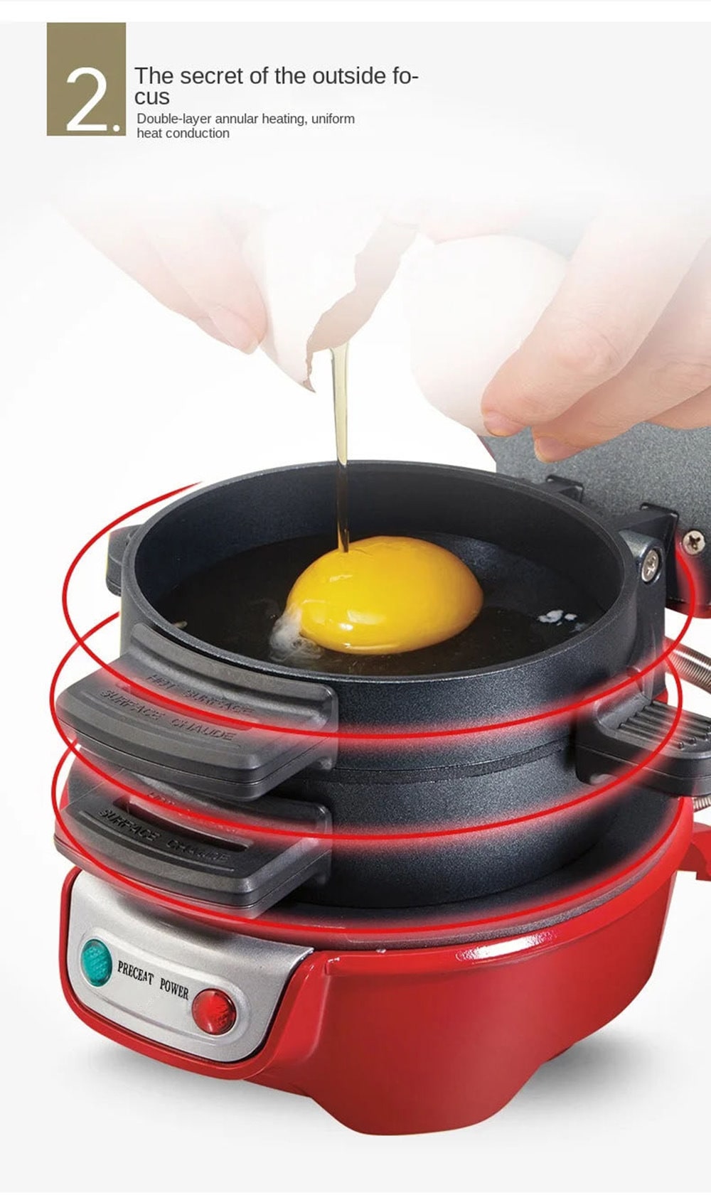 Breakfast Sandwich Maker and Panini Press Machine with Nonstick Plates and Hinged Design - Image 10