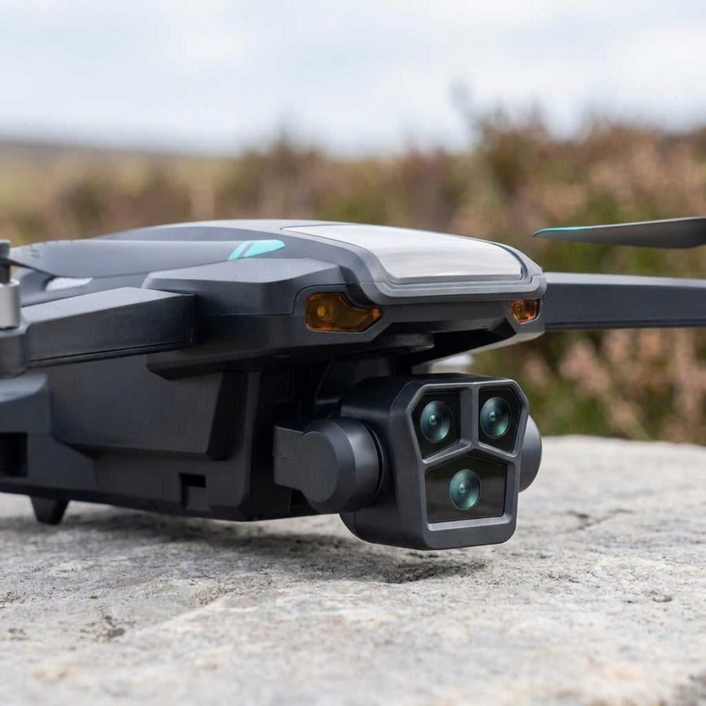 Camera Drone Quadcopter with Triple Lens Remote Control Obstacle Avoidance and Foldable Design - Image 3