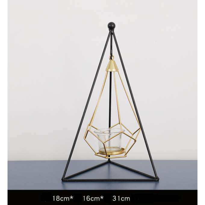 Candle Holder Wall Mounted Sconce with Geometric Gold Wire Cage and T Light Tealight - Image 2