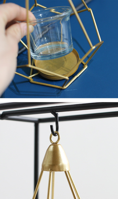 Candle Holder Wall Mounted Sconce with Geometric Gold Wire Cage and T Light Tealight - Image 7
