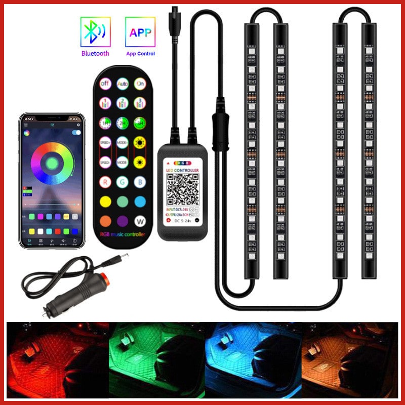 Car Ambient Lighting Kit with Rgb LED Strip Lights Remote Control and App - Image 2