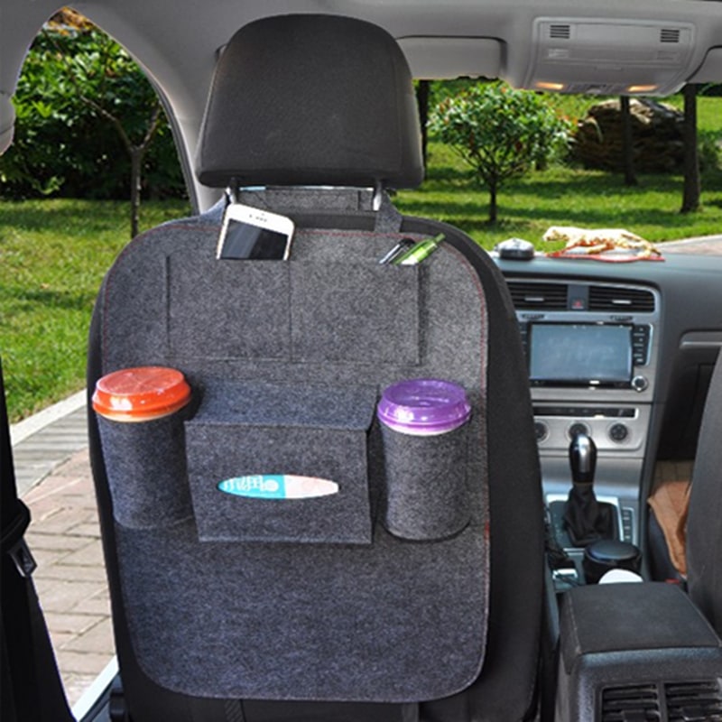 Car Backseat Organizer with Tissue and Bottle Holders Felt Auto Seat Storage Bag - Image 5