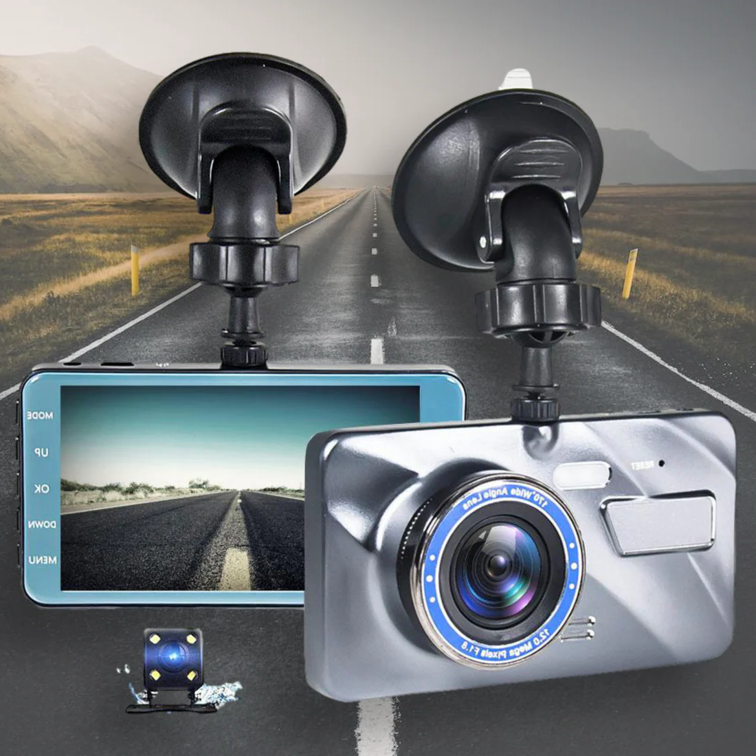 Car Dashboard Camera with Rear for Wireless Dashcam with Night Vision and 4-Inch Touch Screen - Image 1