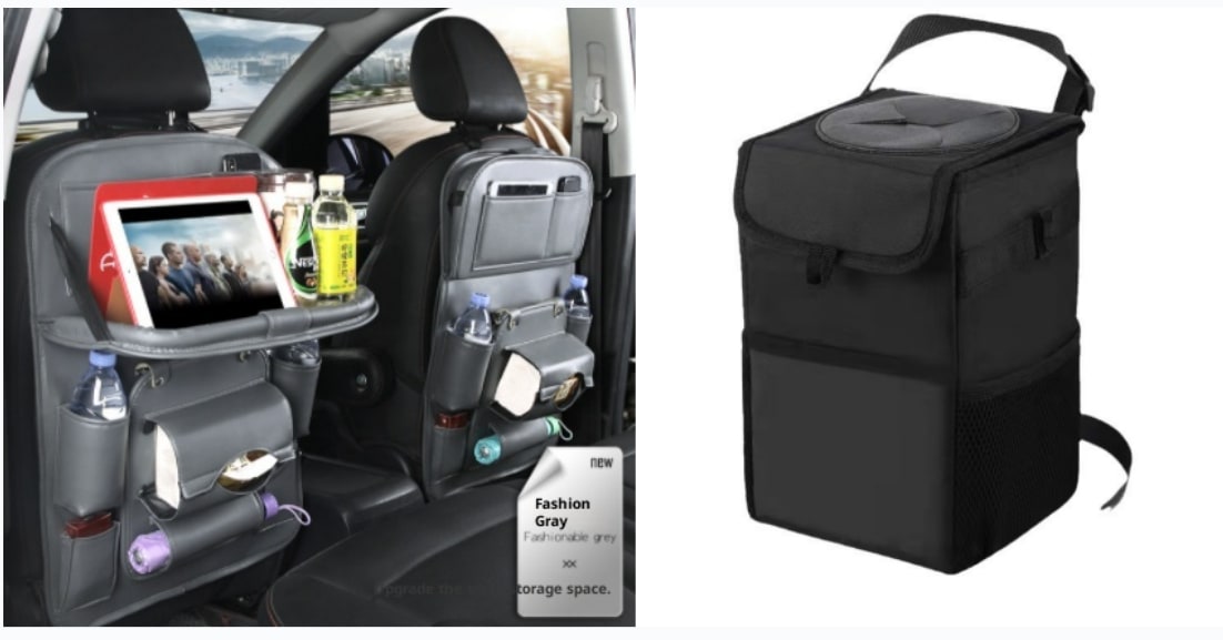 Car Seat Organizer and Crevice Filler with Back Storage Bag and Fold-Down Tray Bench - Image 1