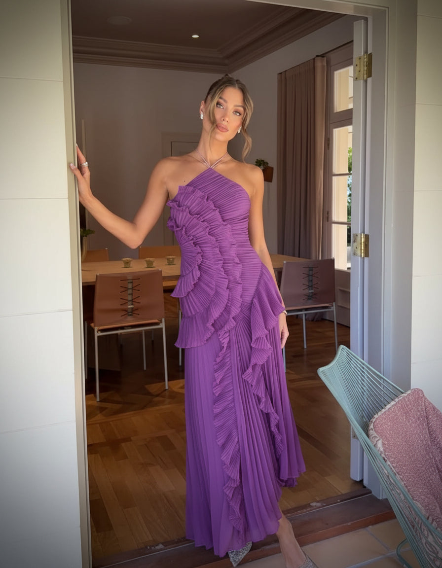 Maeve Orielle. – Women’s Ruffled Halter Maxi Dress for Formal Events