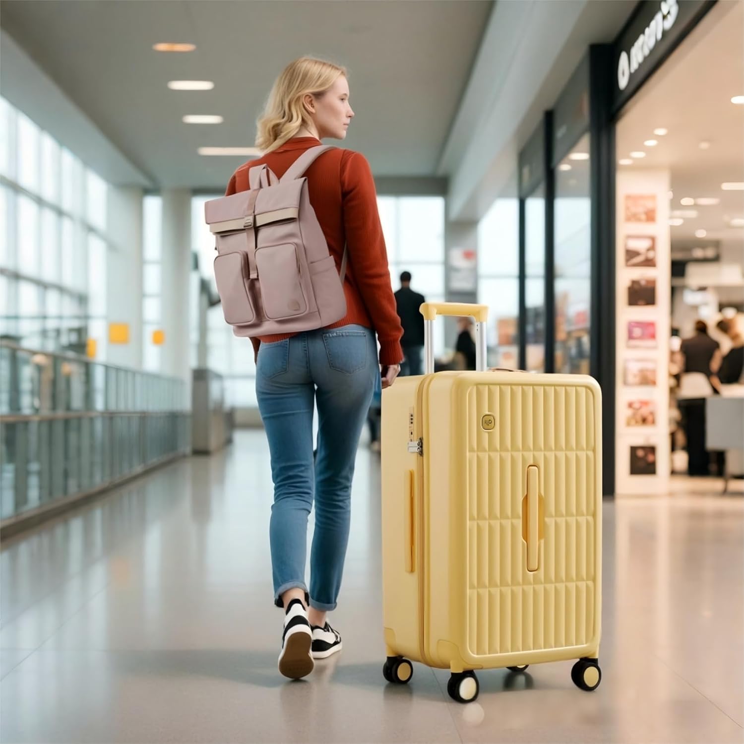 Spacious Hard Shell Suitcase with 8 Spinner Wheels – Smooth-Gliding Travel Luggage for Holidays and Business Trips