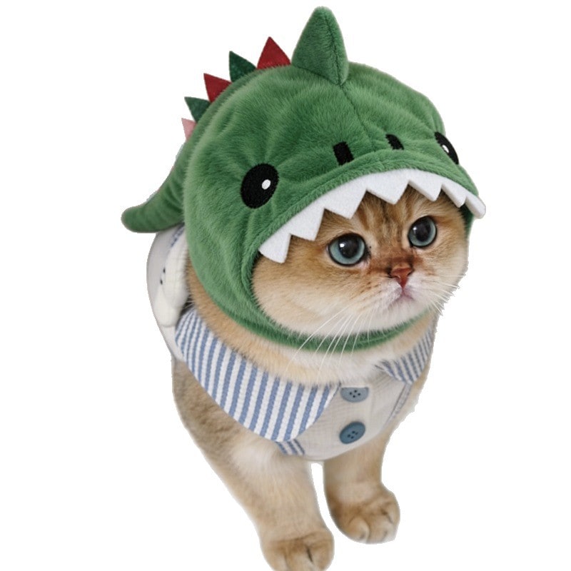 Cat Hat Costume Black Halloween Outfit with Plush Dinosaur Design Chin Strap Woman - Image 1