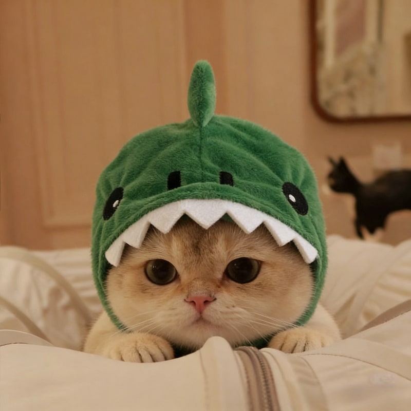 Cat Hat Costume Black Halloween Outfit with Plush Dinosaur Design Chin Strap Woman - Image 10