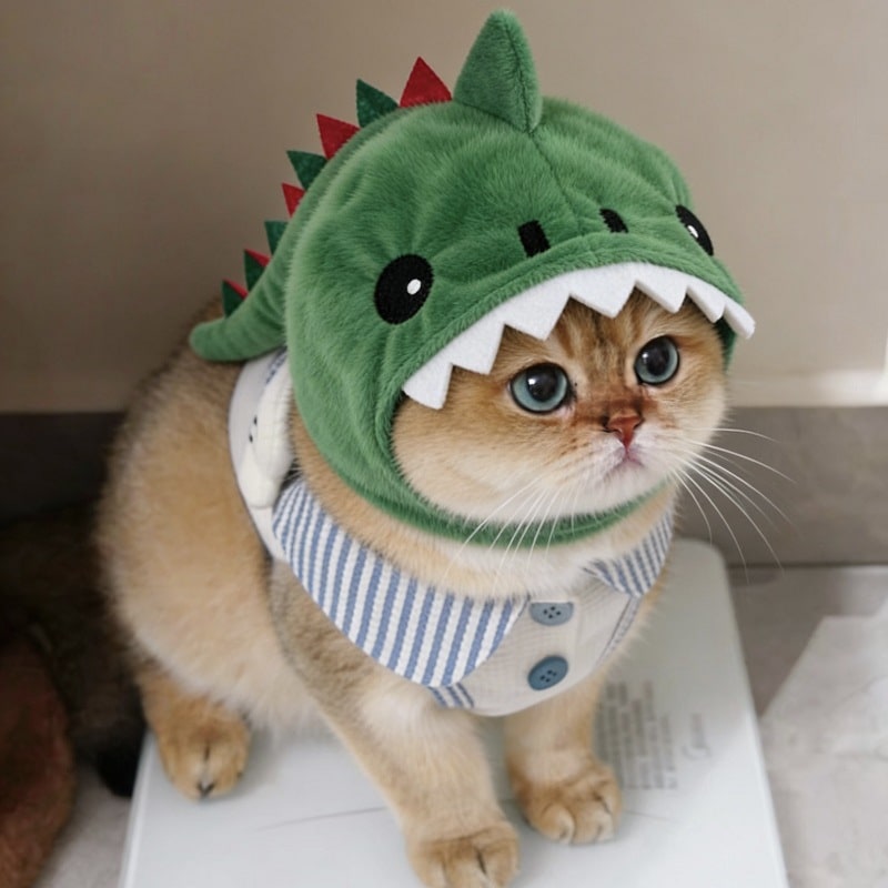 Cat Hat Costume Black Halloween Outfit with Plush Dinosaur Design Chin Strap Woman - Image 2