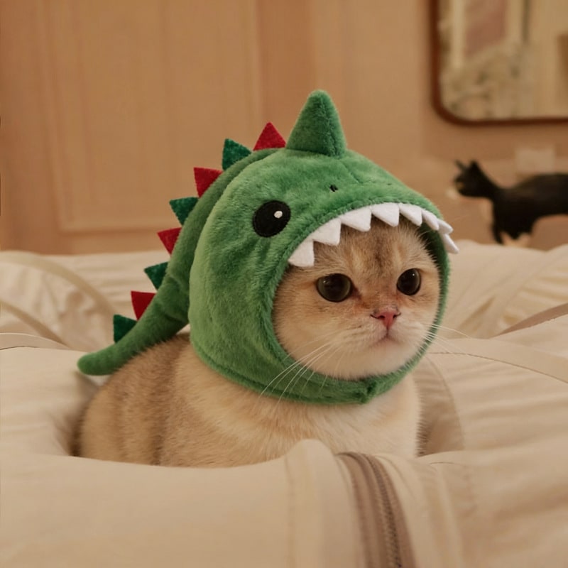 Cat Hat Costume Black Halloween Outfit with Plush Dinosaur Design Chin Strap Woman - Image 3