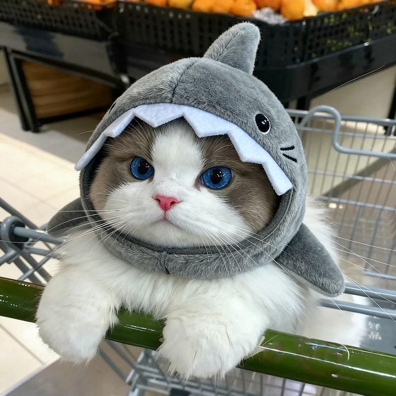 Cat Shark Hat with Ears and Adjustable Strap for Small Pets Costume - Image 3
