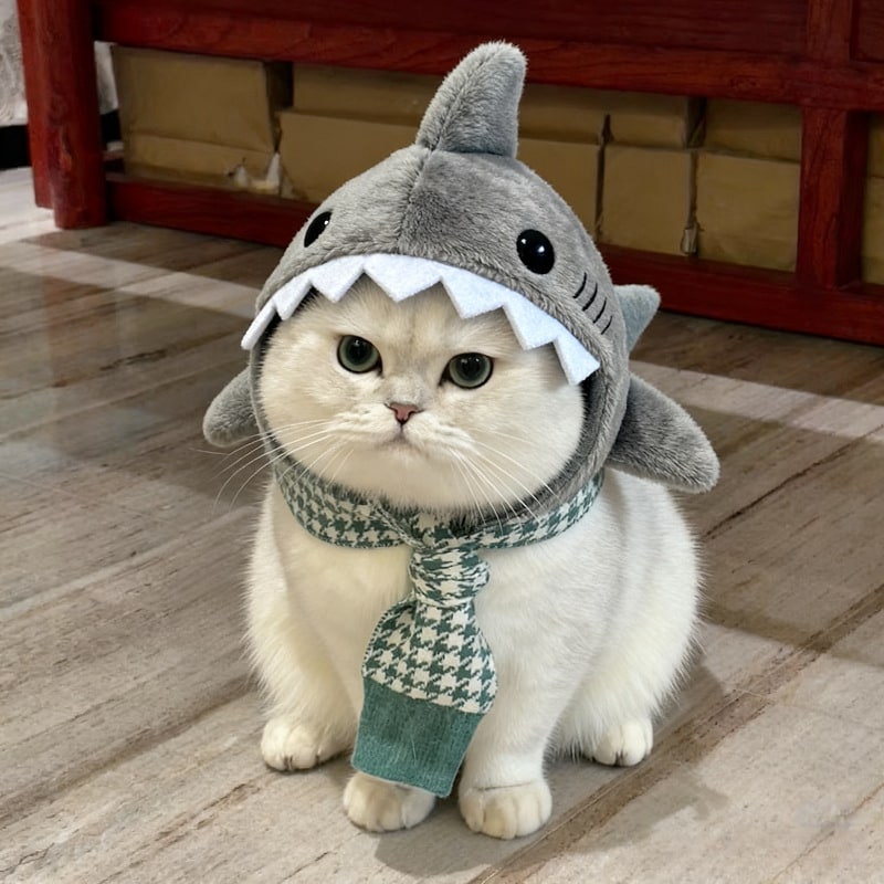 Cat Shark Hat with Ears and Adjustable Strap for Small Pets Costume - Image 5