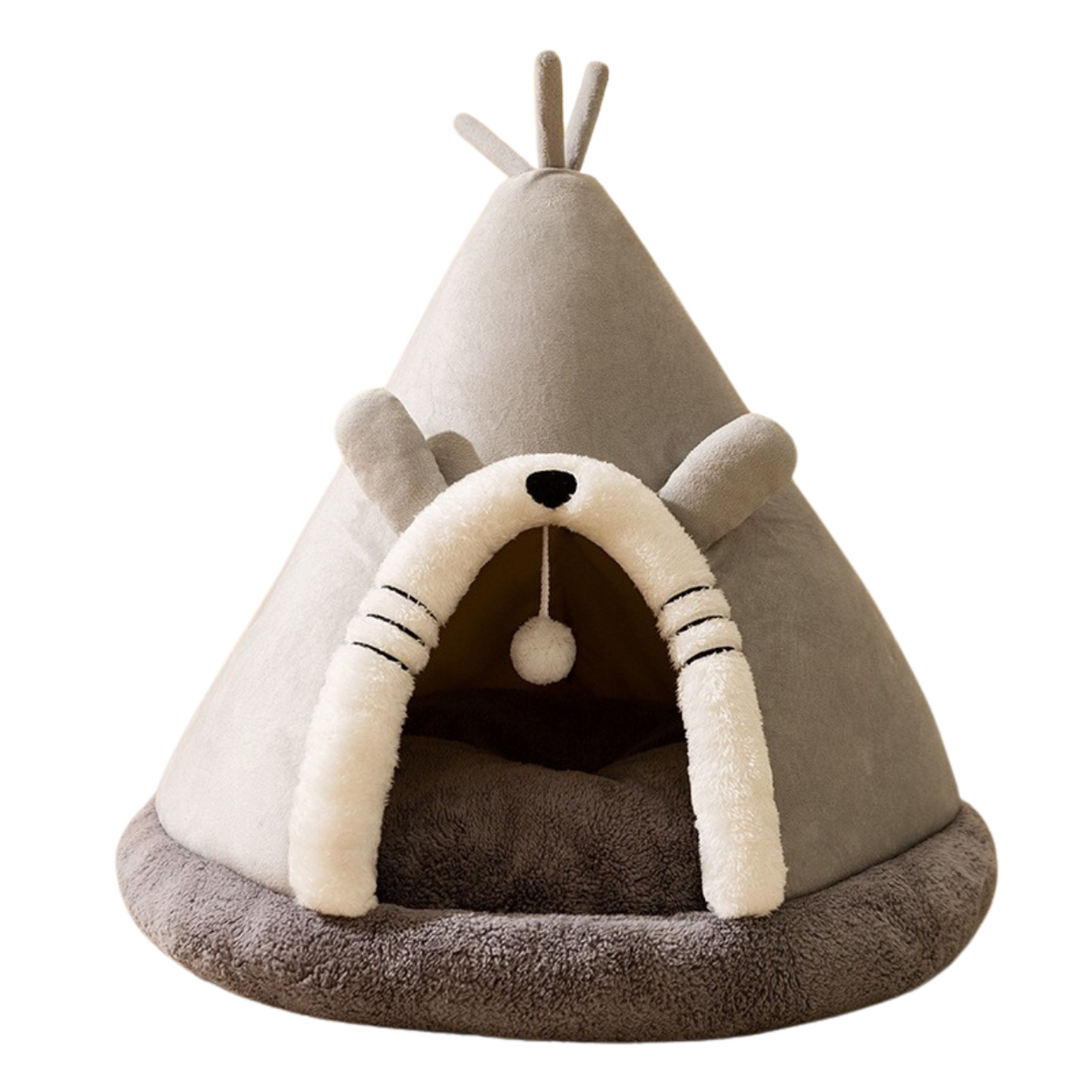 Cat Tent Bed with Heated Cave Design Enclosed Fleece Cushion and Hanging Toy Window - Image 3