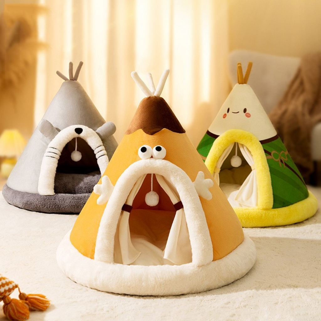 Cat Tent Bed with Heated Cave Design Enclosed Fleece Cushion and Hanging Toy Window - Image 5