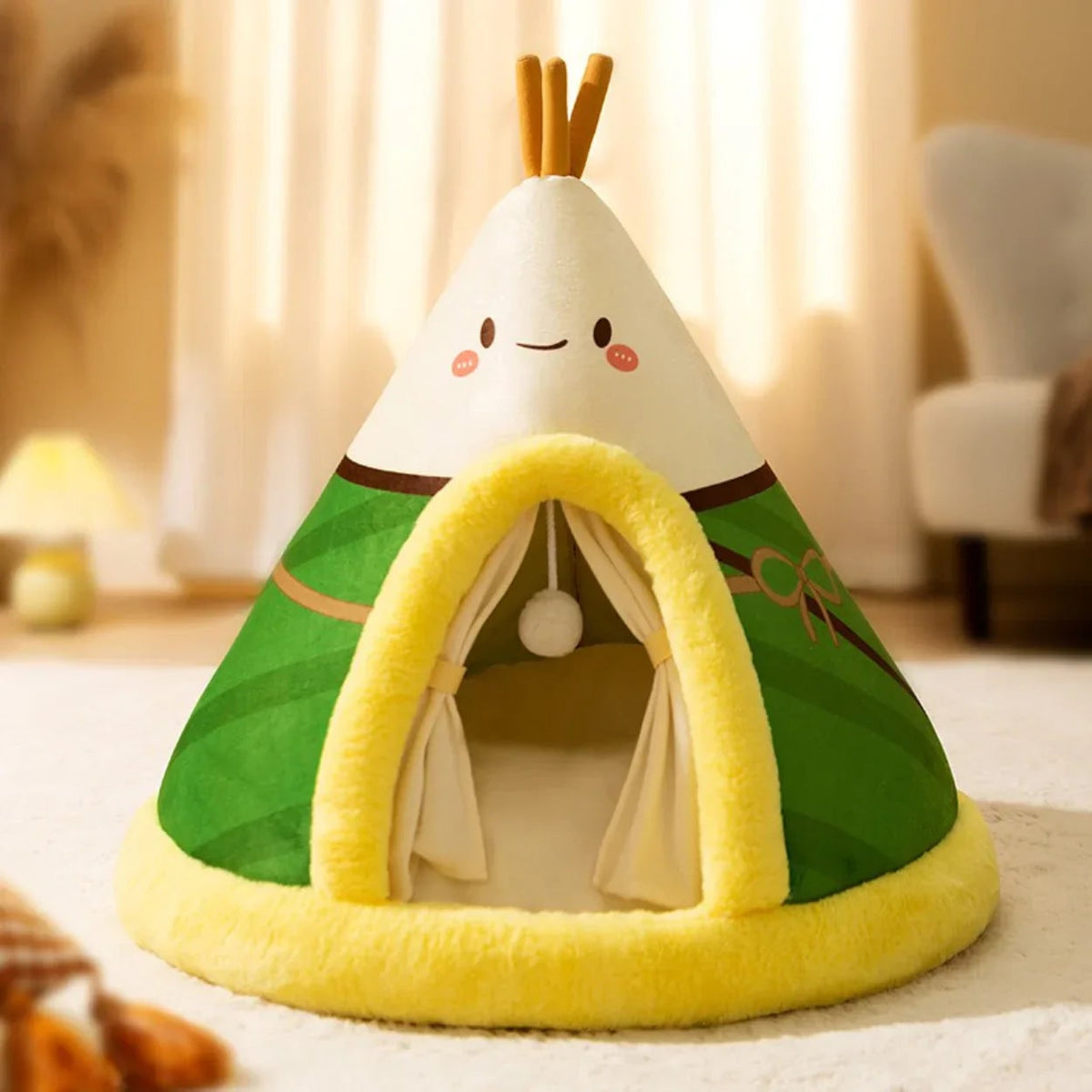 Cat Tent Bed with Heated Cave Design Enclosed Fleece Cushion and Hanging Toy Window - Image 7