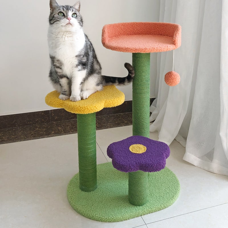 Cat Tree Tall Tower Heavy Duty with Sisal Scratching Posts and Flower Platforms Small - Image 1