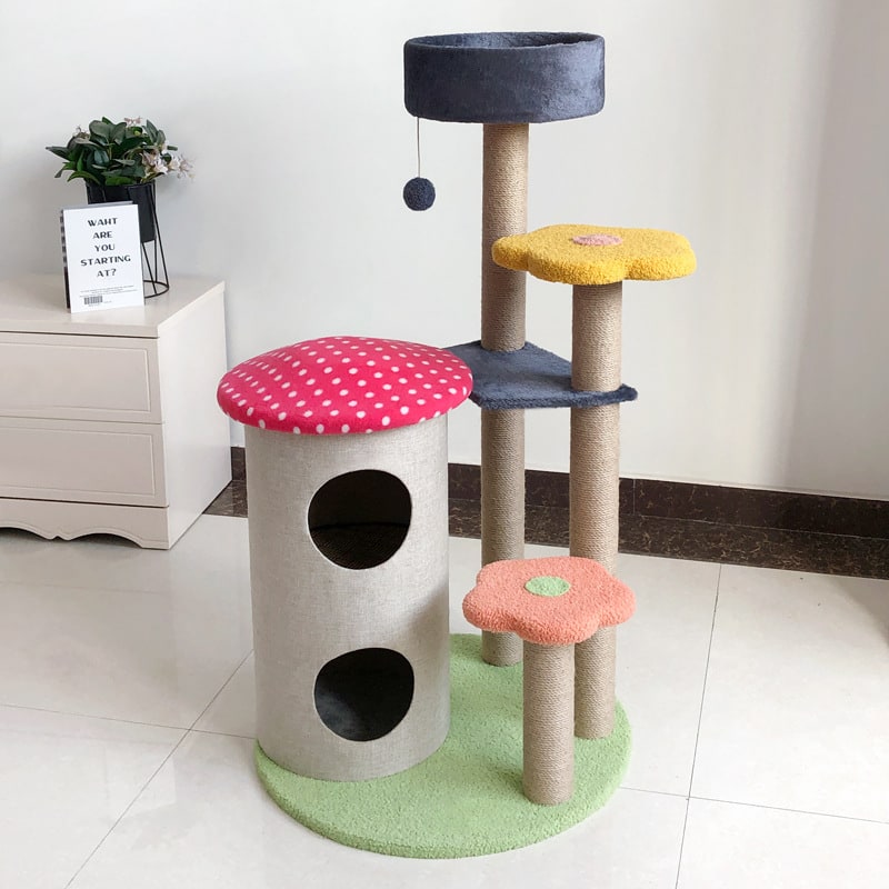 Cat Tree Tall Tower Heavy Duty with Sisal Scratching Posts and Flower Platforms Small - Image 3