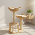 Cat Tree with Scratching Post and Condo Tower Wooden Multi-Level with Woven Baskets Modern - Image 1