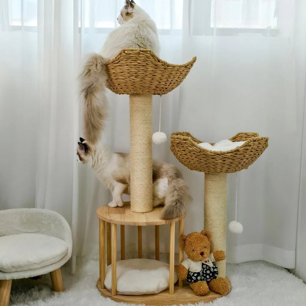Cat Tree with Scratching Post and Condo Tower Wooden Multi-Level with Woven Baskets Modern - Image 3