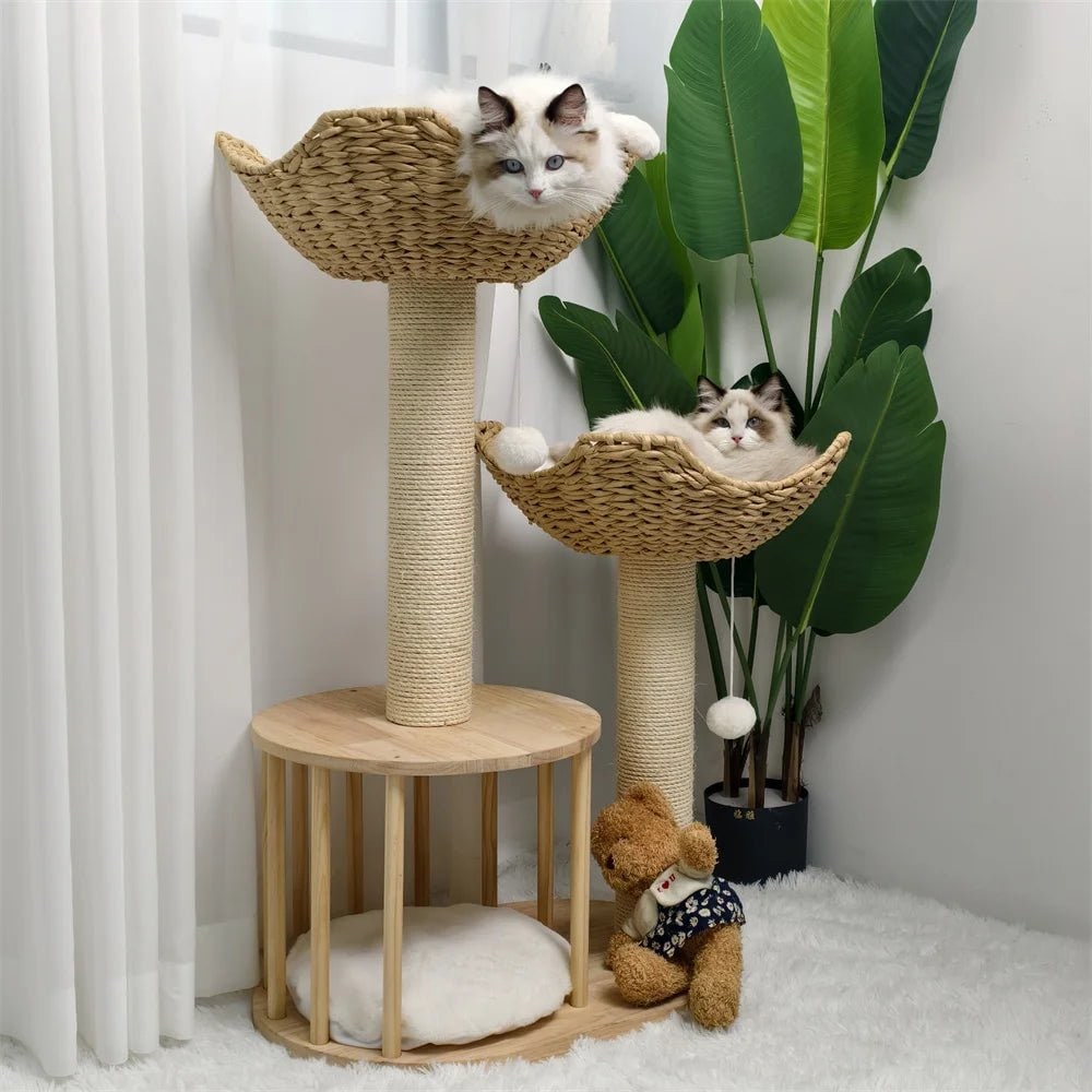 Cat Tree with Scratching Post and Condo Tower Wooden Multi-Level with Woven Baskets Modern - Image 4