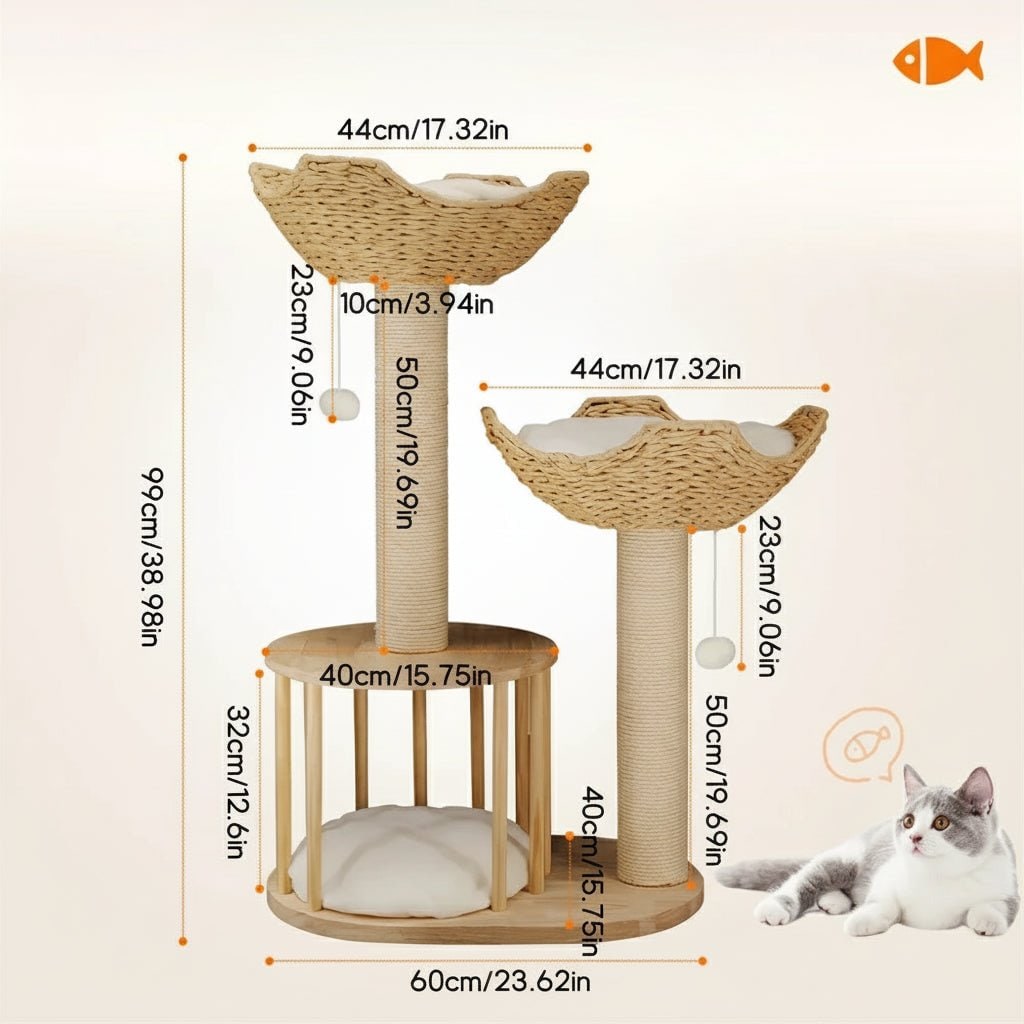 Cat Tree with Scratching Post and Condo Tower Wooden Multi-Level with Woven Baskets Modern - Image 8